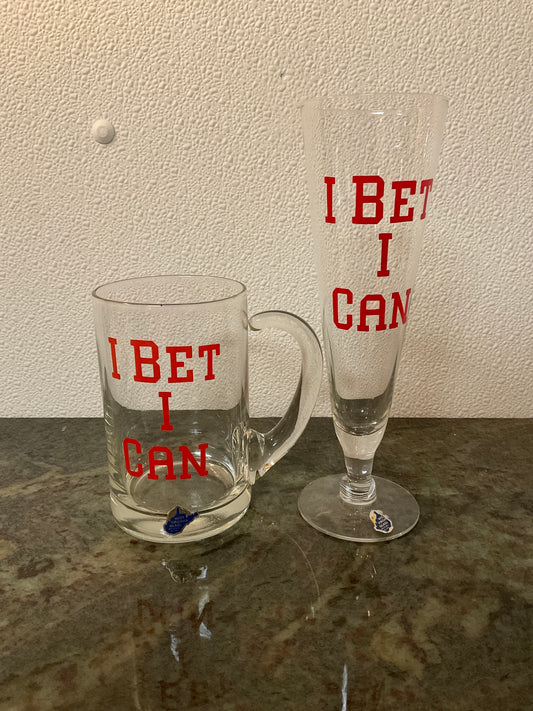 West Virginia Glass Set “ I Bet I Can”