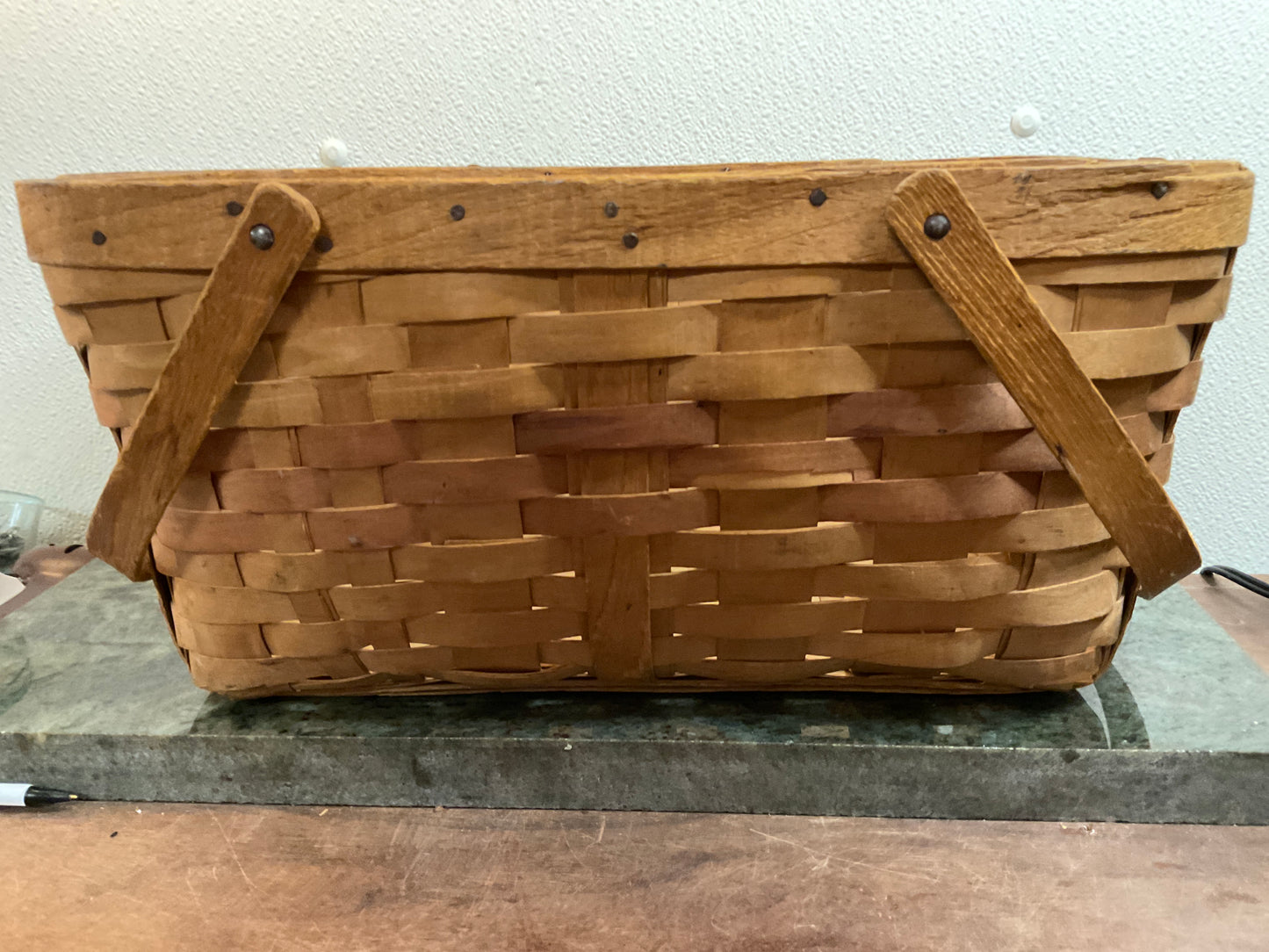Vtg Large Wood Woven Gathering Basket