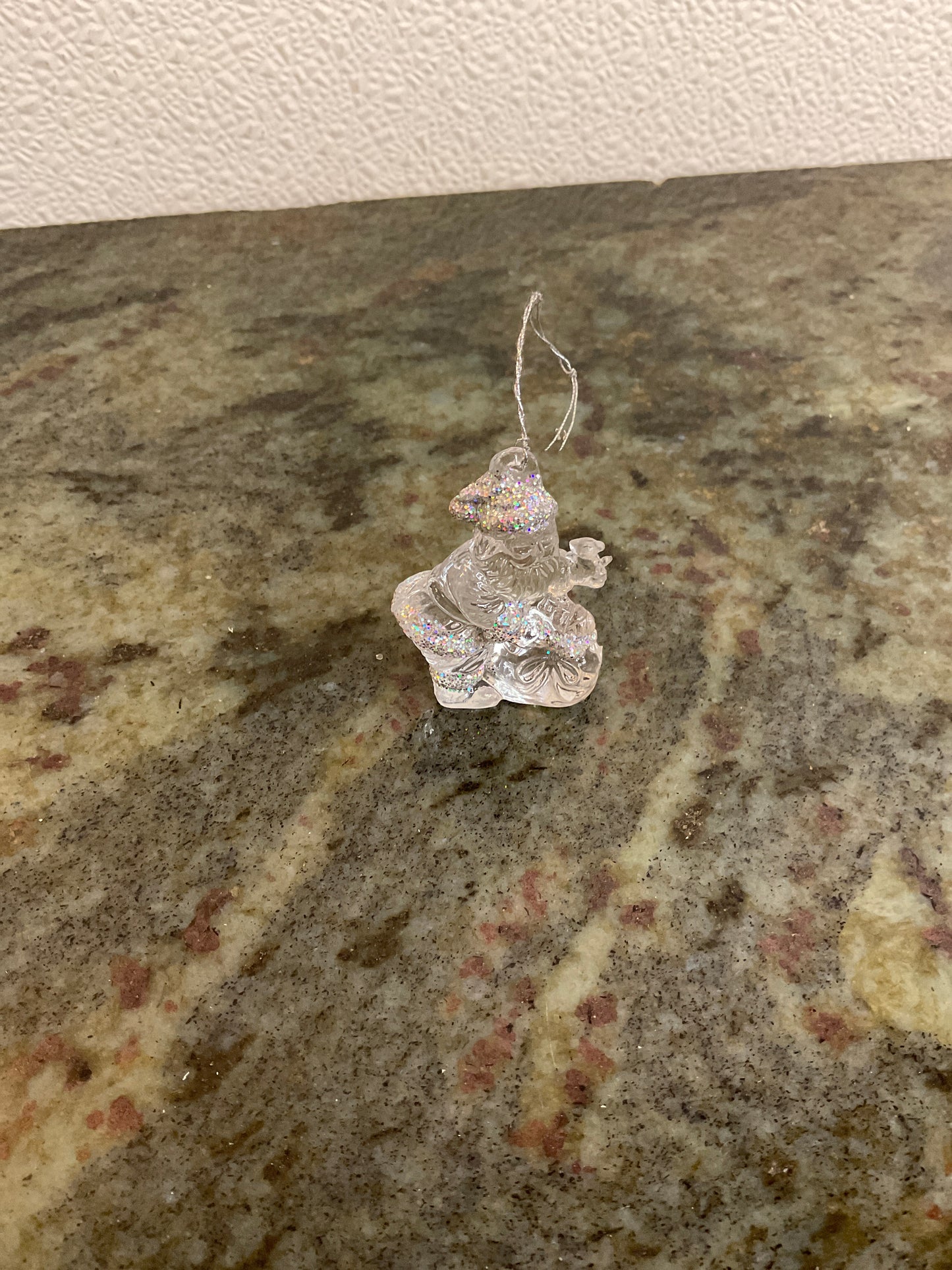 Clear Plastic Sparkle Santa Ornament