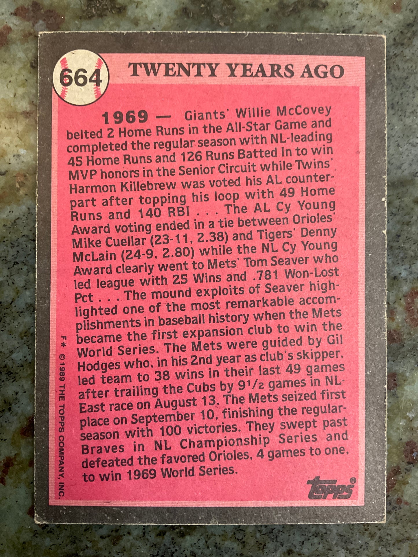 Turn Back The Clock 1969 Gil Hodges Topps Baseball Card