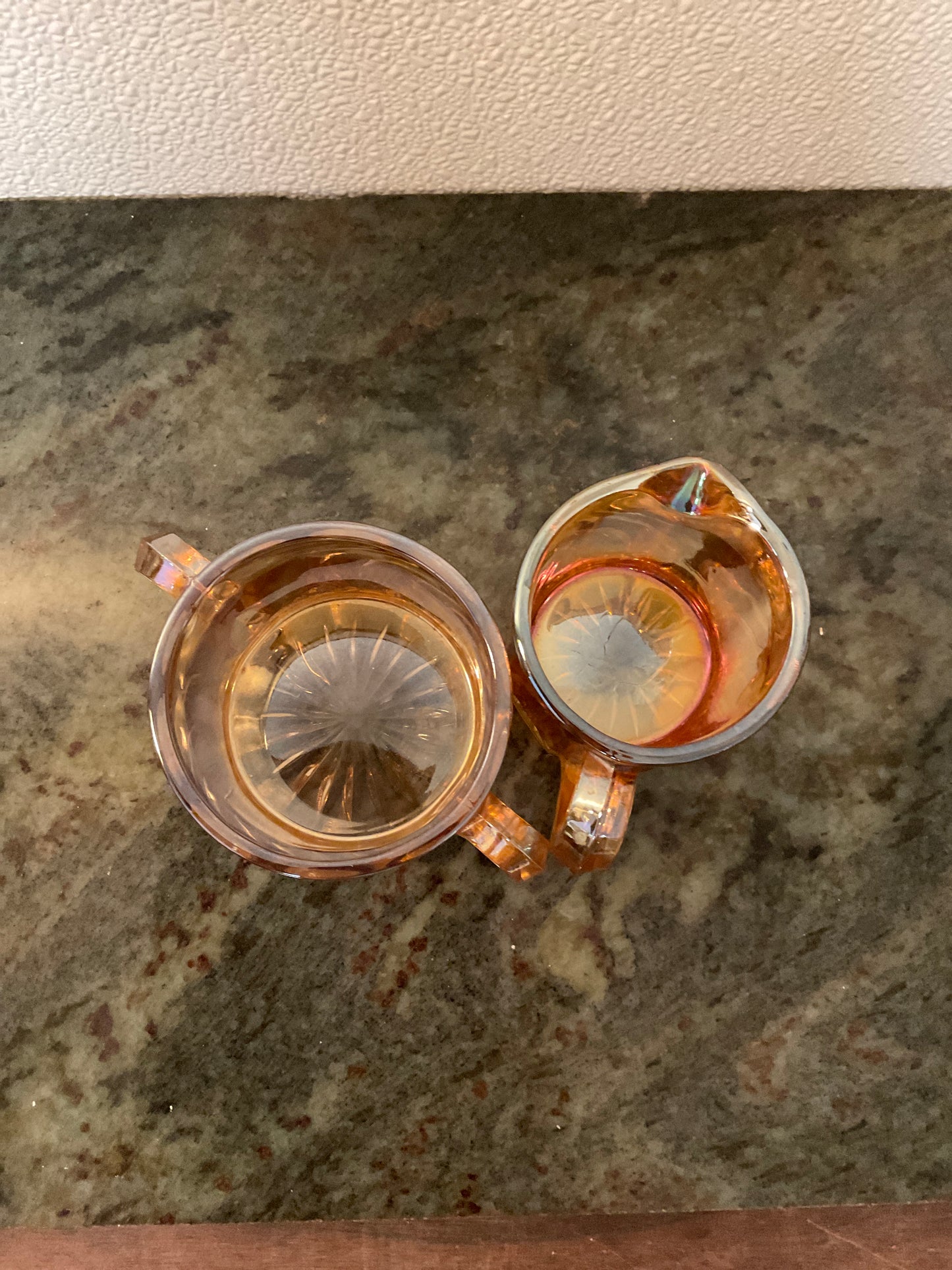 Vintage Orange Iridescent Sugar And Creamer Set