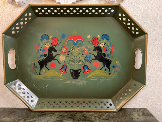 Nashco Folk Art Unicorn Metal Tray