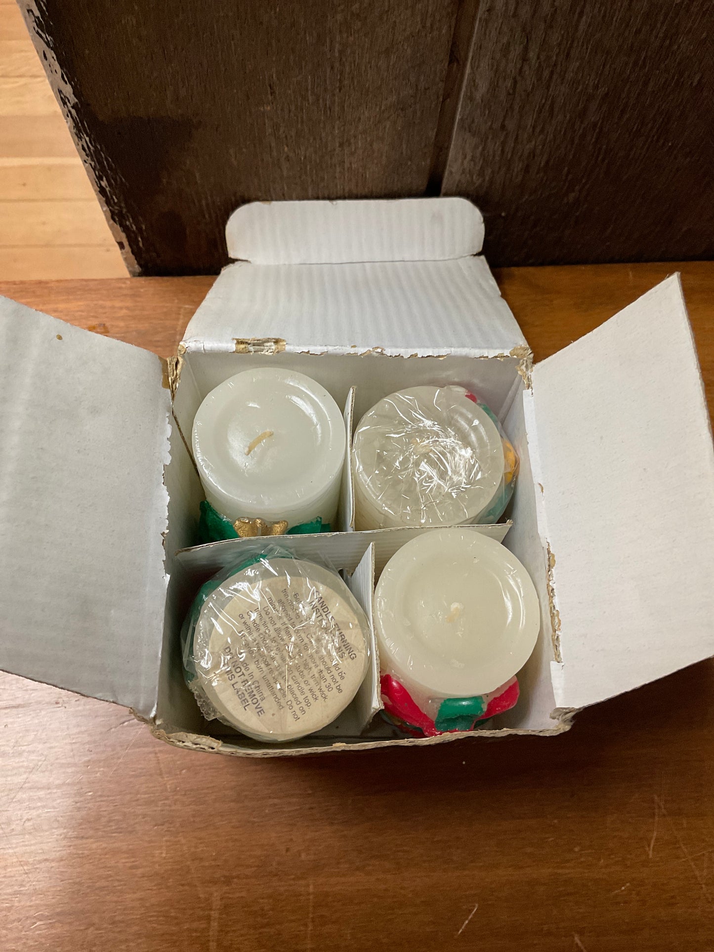 Set of Four Vintage Christmas Cheer Candles