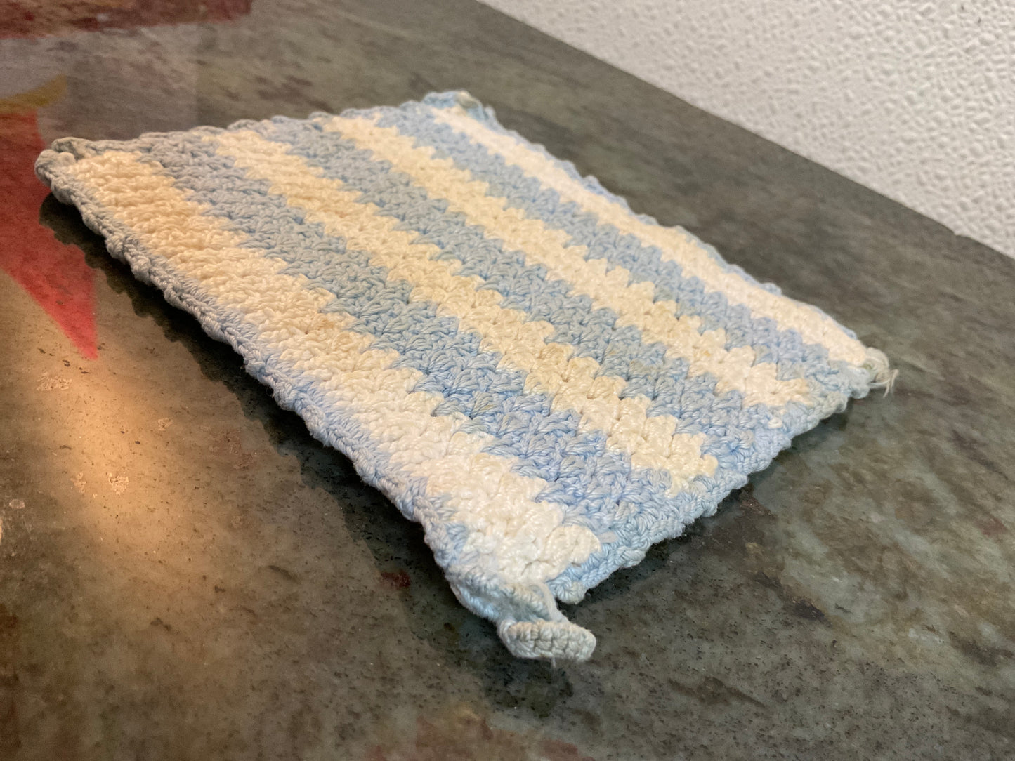 Vintage Handmade Crochet Pot Holder Blue&White