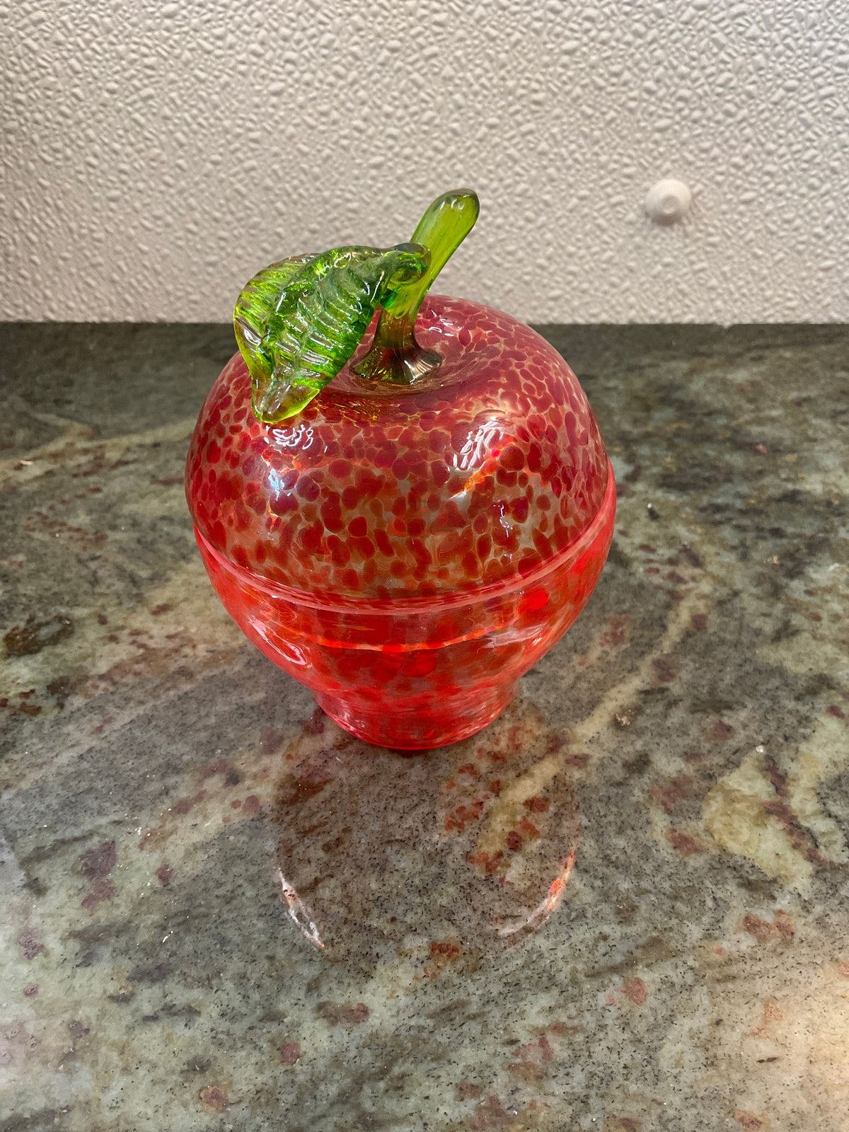 Vintage Hand Blown Red Speckled Glass Apple