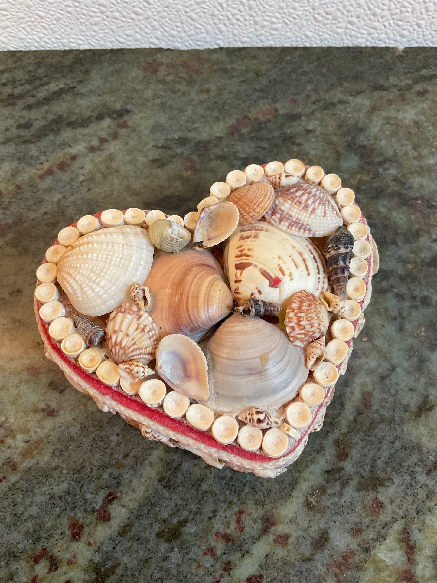 Vintage Heart Shaped Seashell Trinket Box
