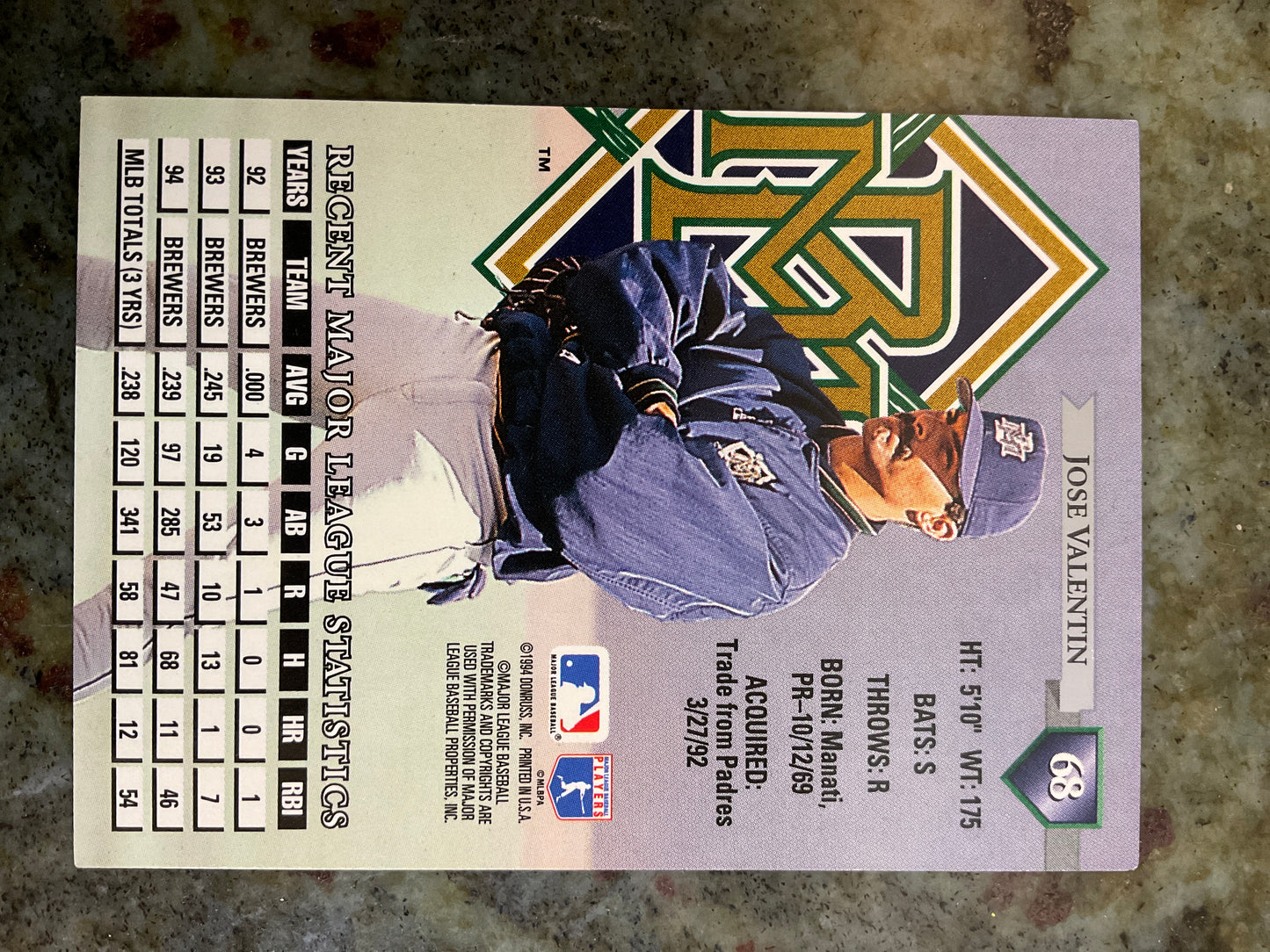 Jose Valentin 1994 Dunross Baseball Card