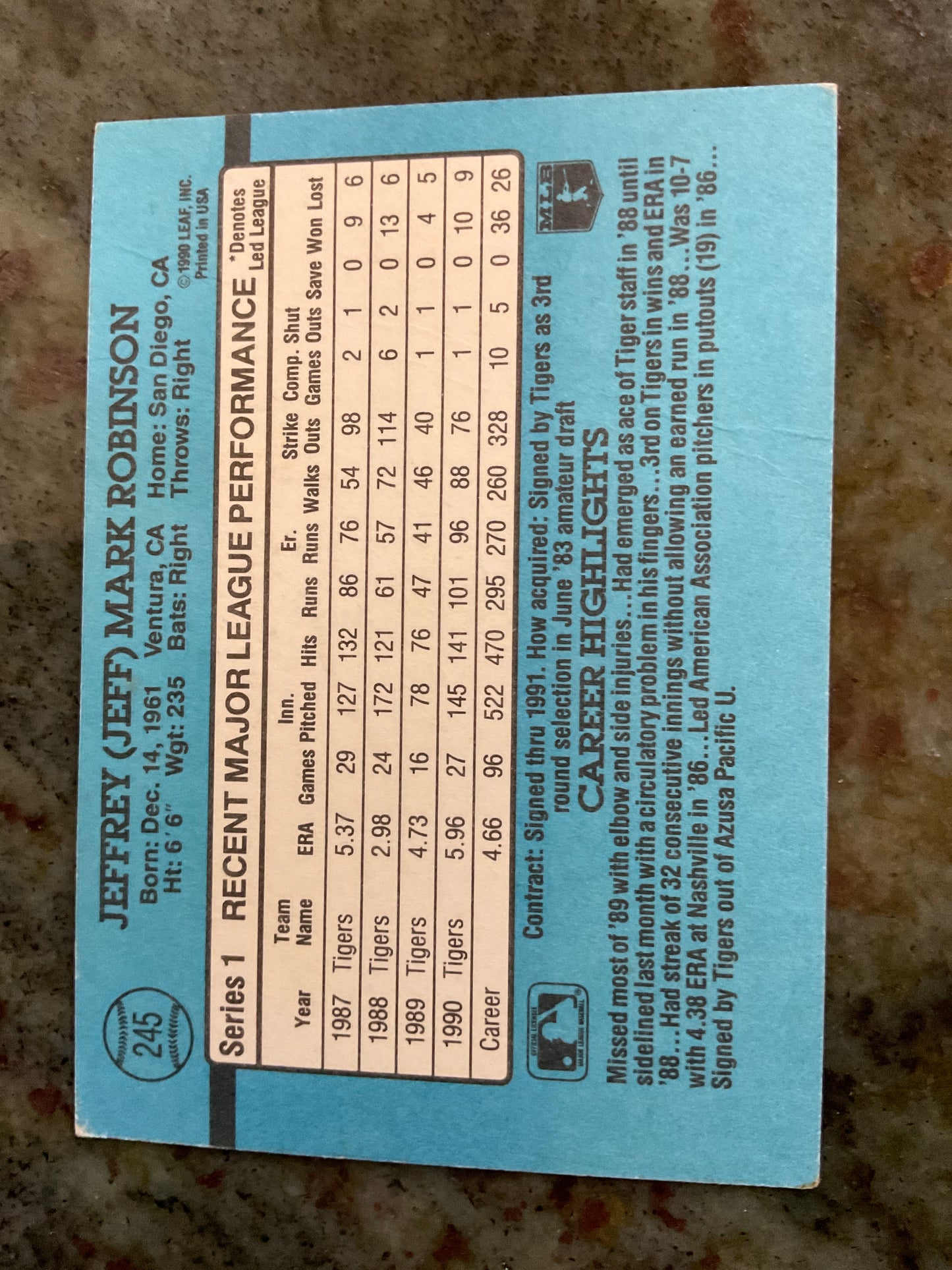 1991 Donruss Jeff Robinson Baseball Card