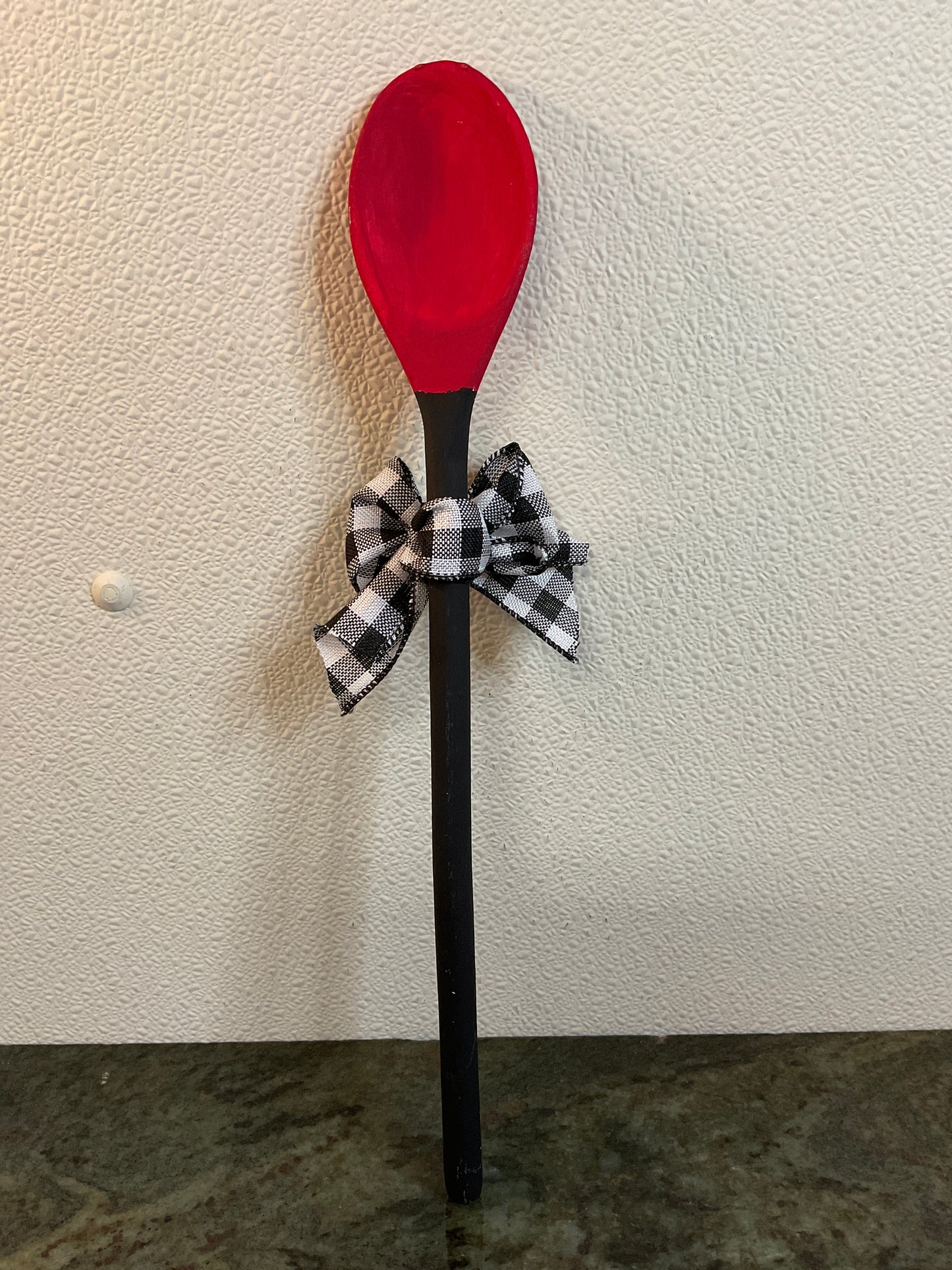 16” Snowflake Red/Black/Bow Wood Spoon