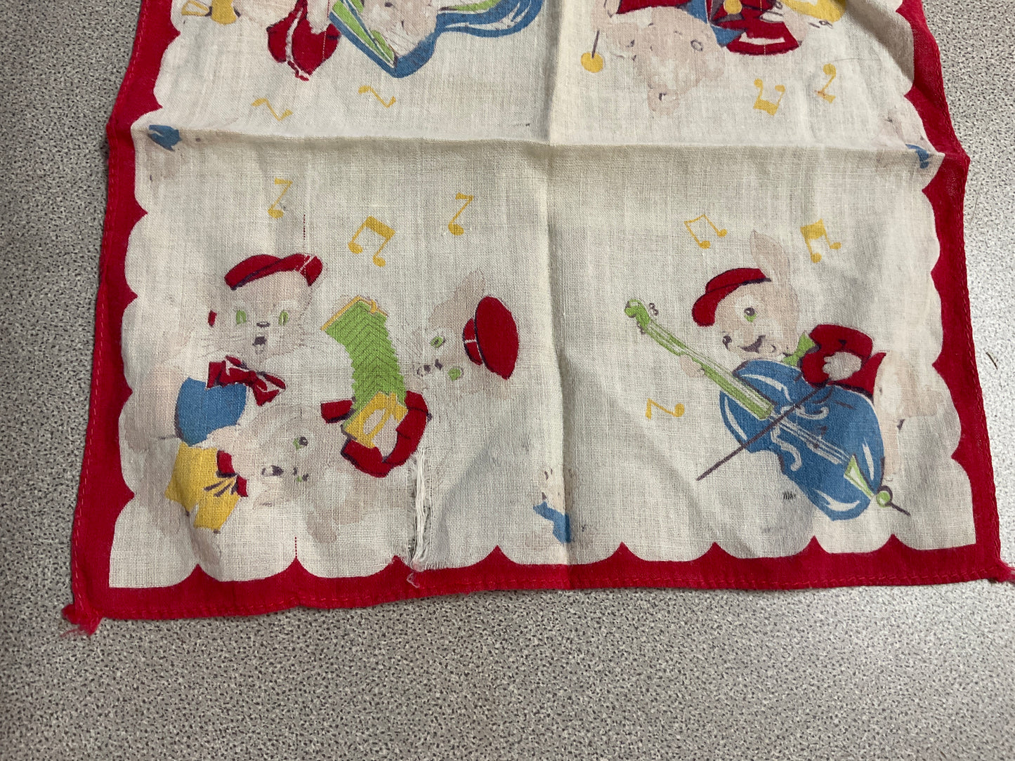 Vtg Child’s Handkerchief w/Animals Playing Instruments