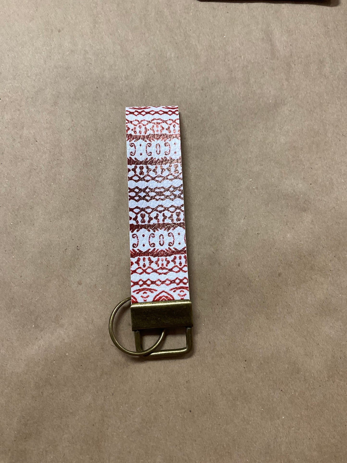 Faux Leather Red Western Print Wrist Keychain