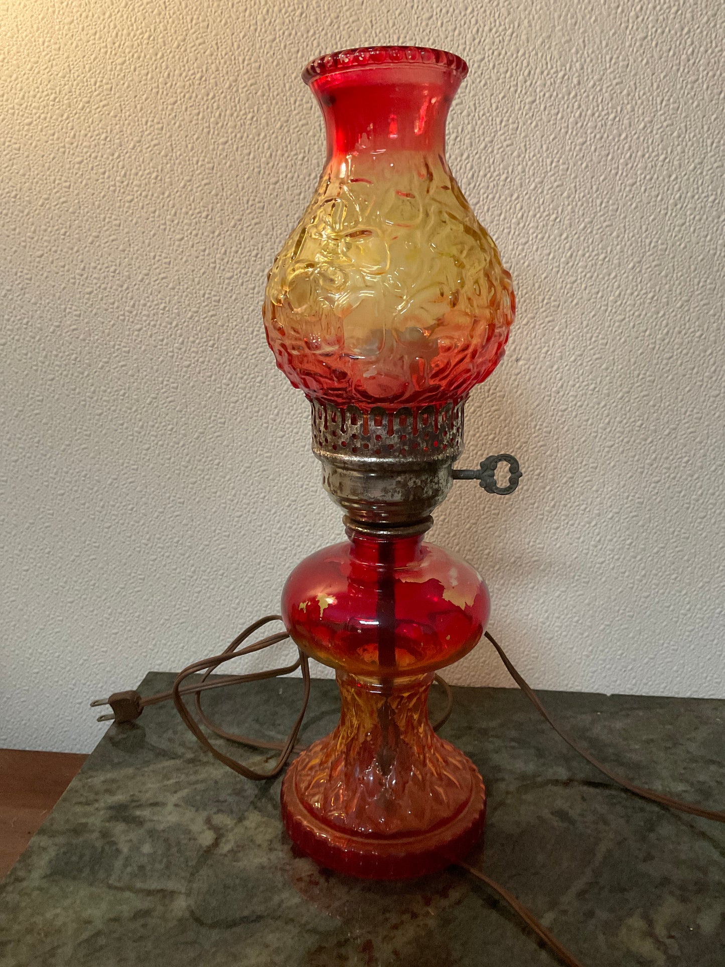 Vintage Red/Gold Glass Electric Lamp