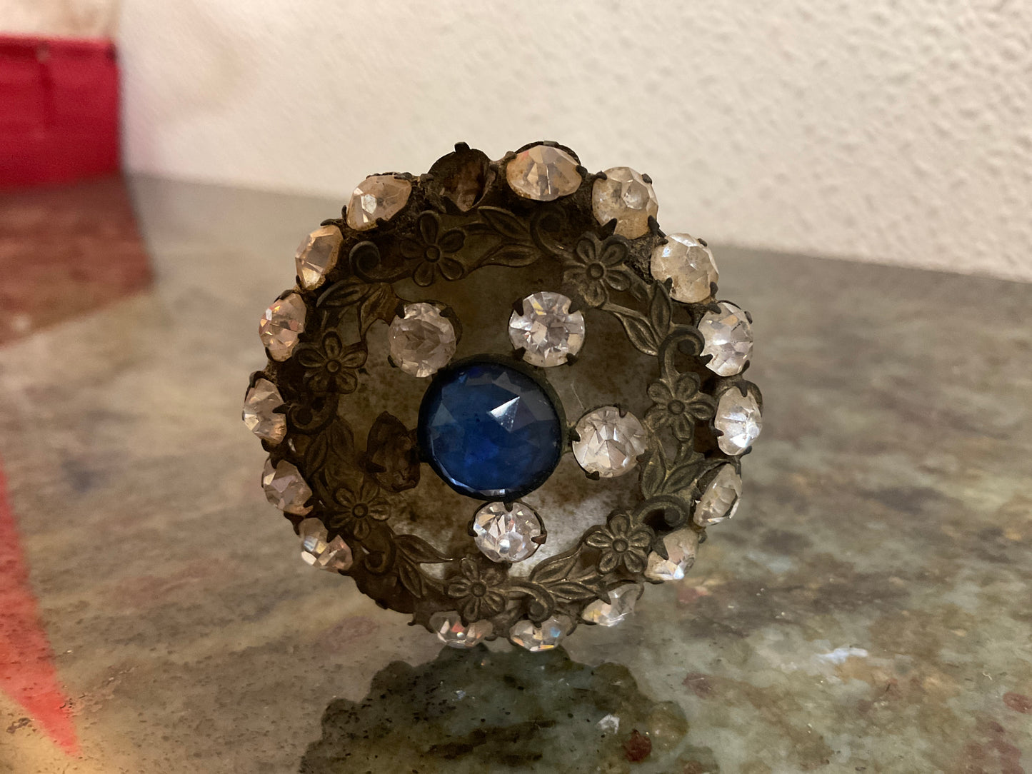 Blue Glass & Rhinestone Hat Pin