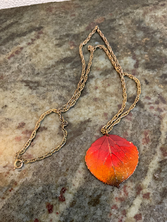 Iridescent Copper Plated Leaf Necklace