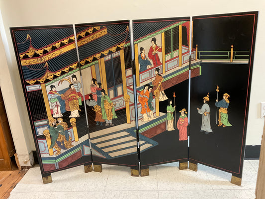 Ornamental Wood Carved Scenery Folding Screen