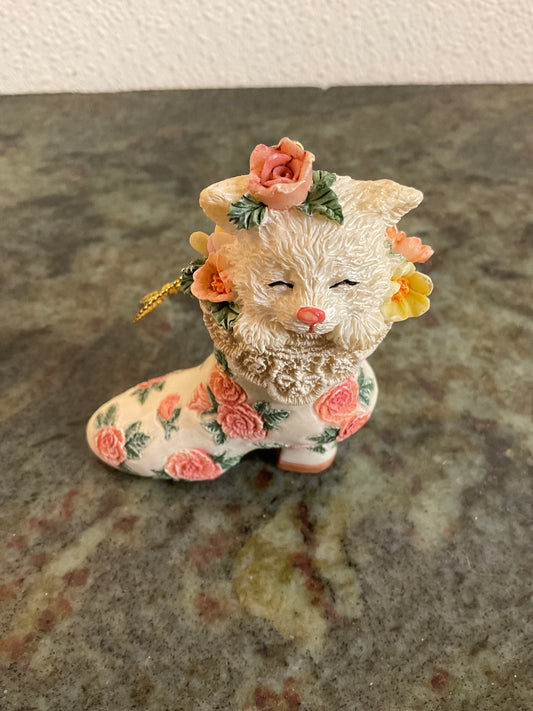 Ornament Cat in Floral Boot