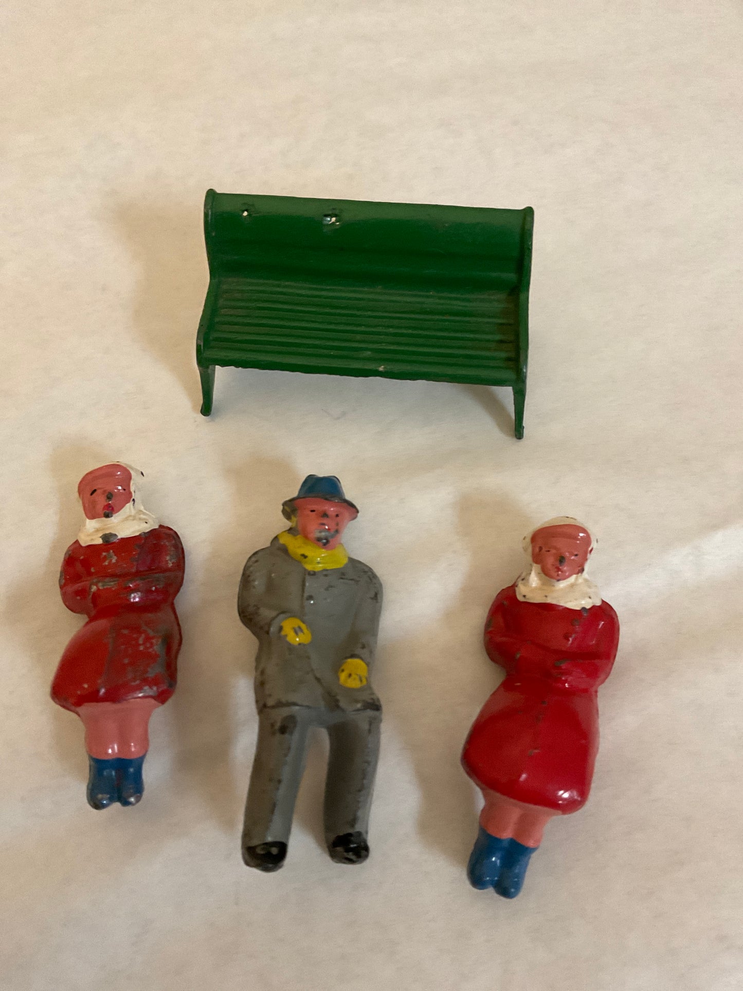 Vintage Barclay Lead Park Bench with 3 people