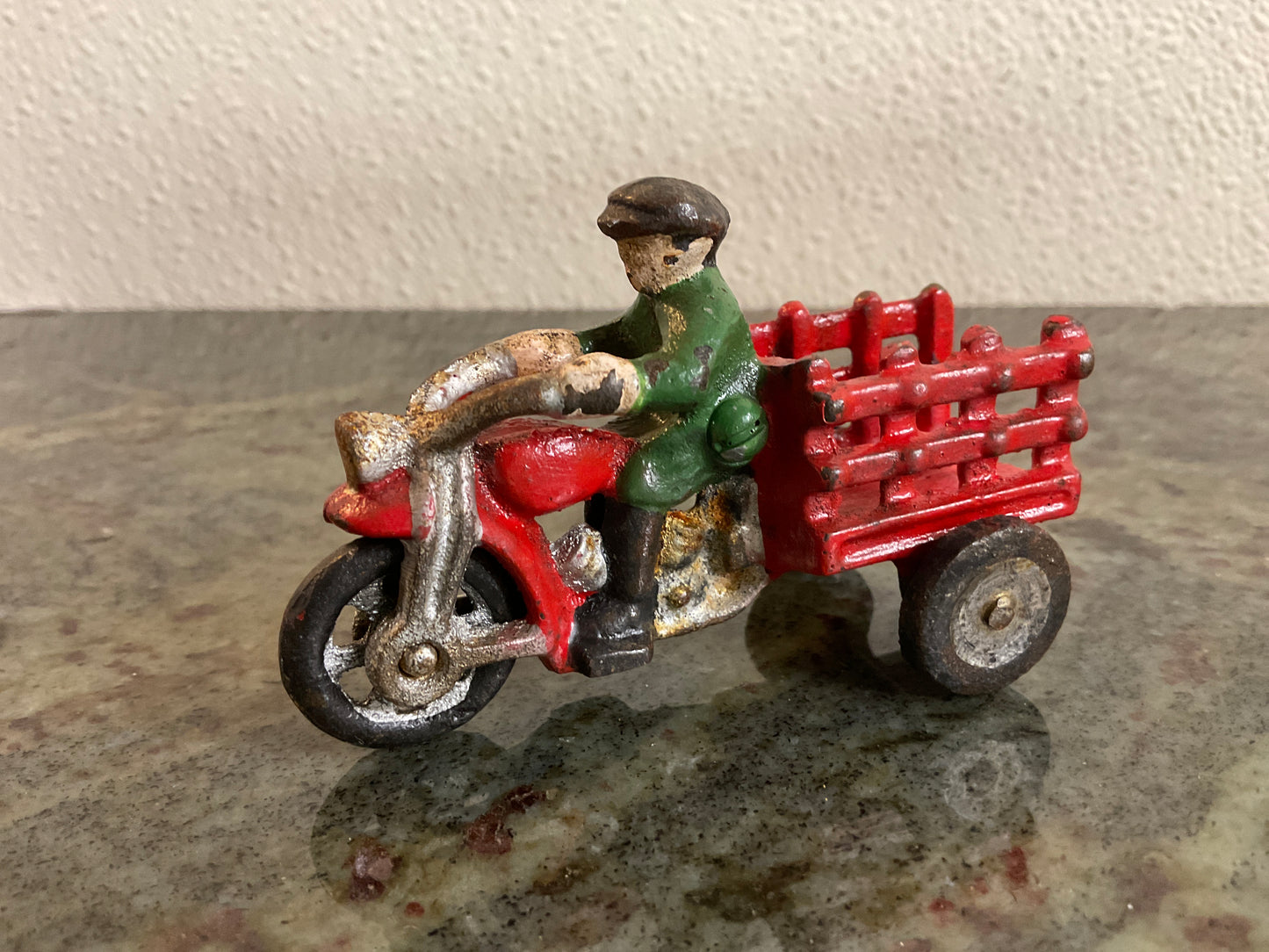 Vintage Cast Iron Toy Motorcycle Tricycle