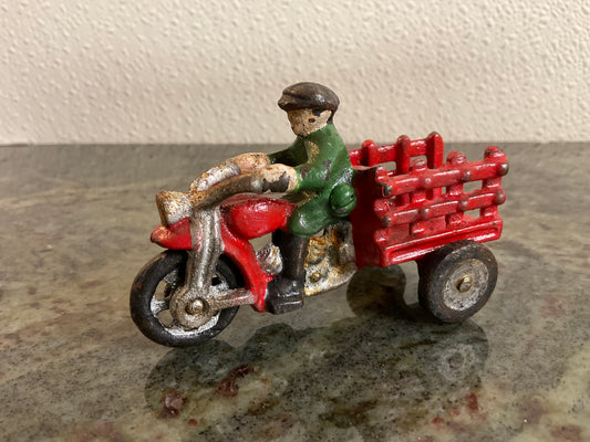 Vintage Cast Iron Toy Motorcycle Tricycle