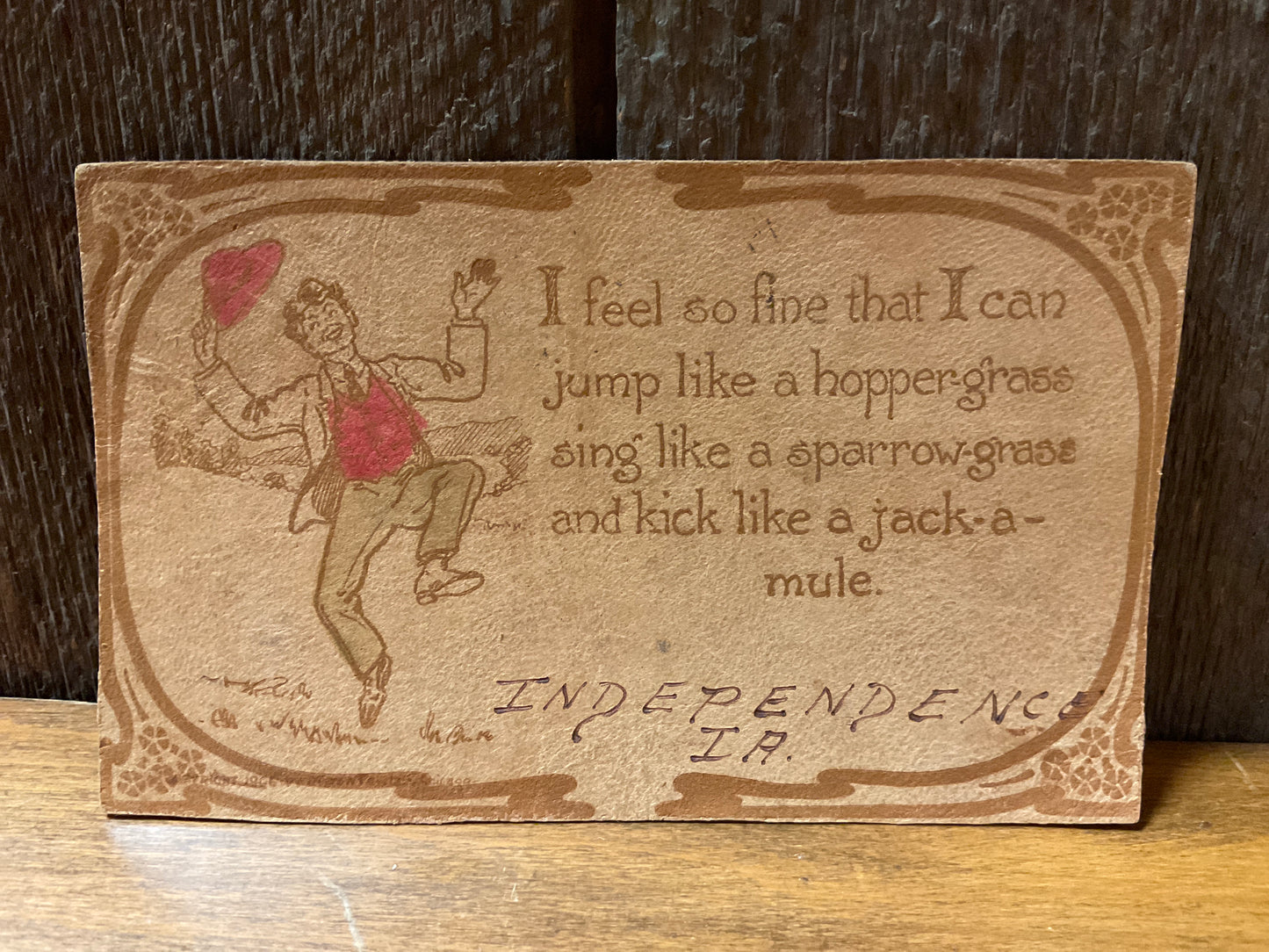 Vtg 1907 Leather Post Card