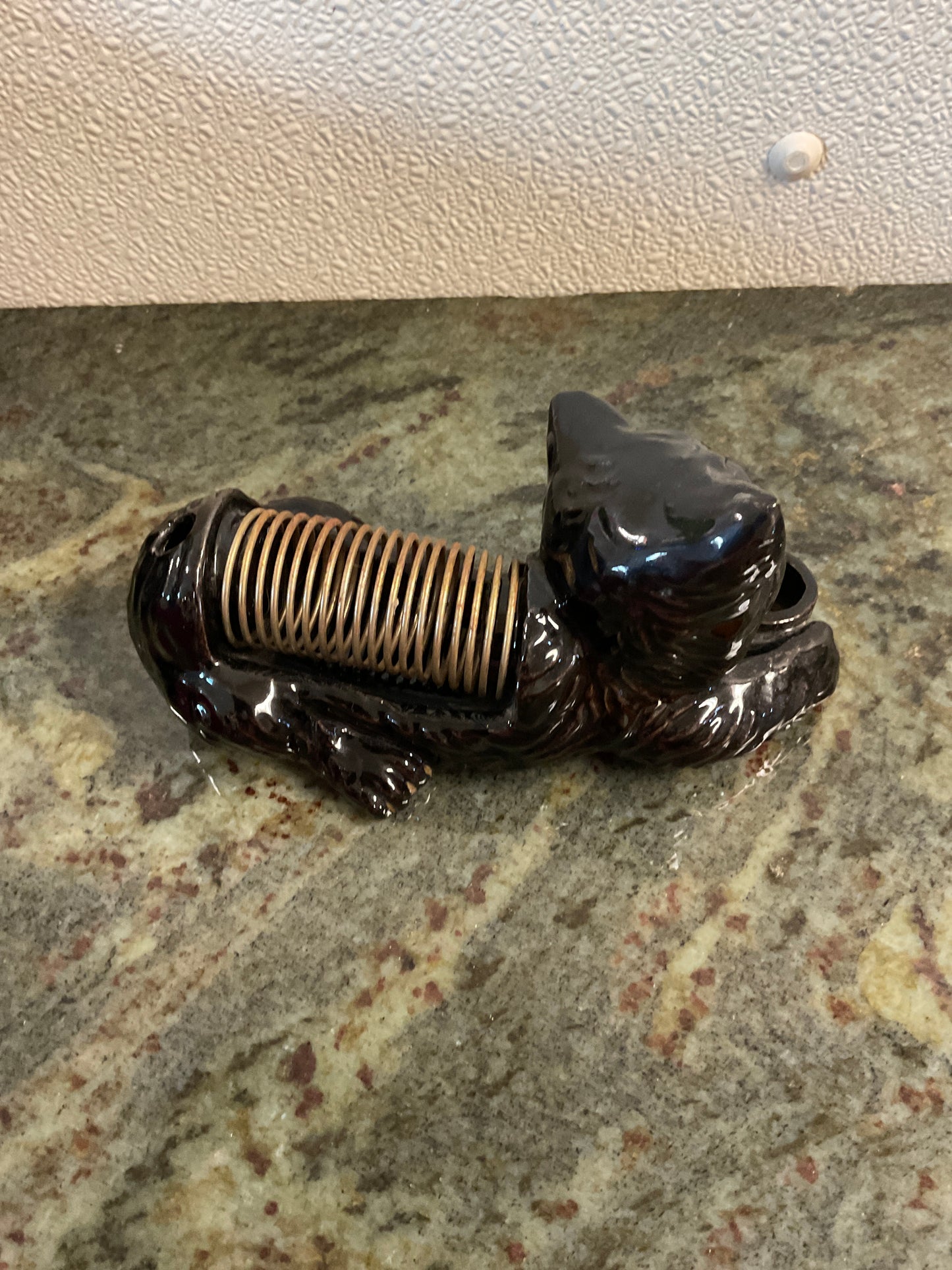 Vintage Ceramic Black Cat Desk Organizer
