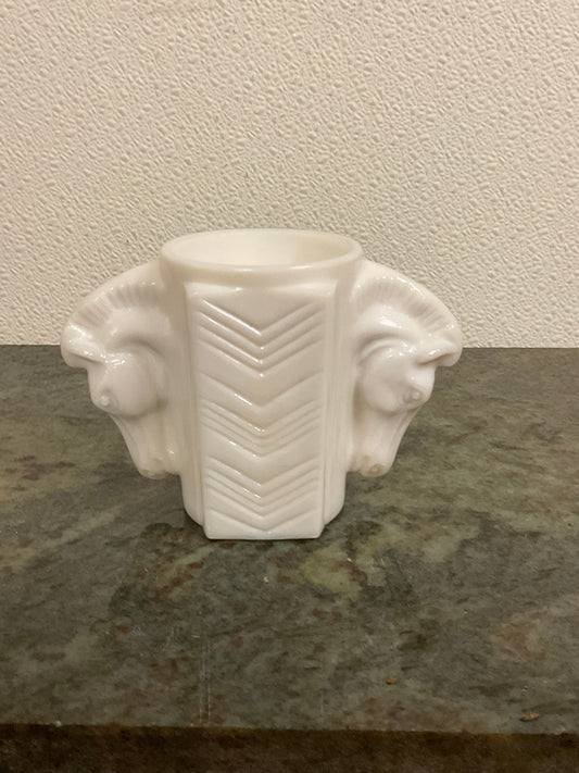 Vintage Uranium Milk Glass Double Horse Head Shaving Mug