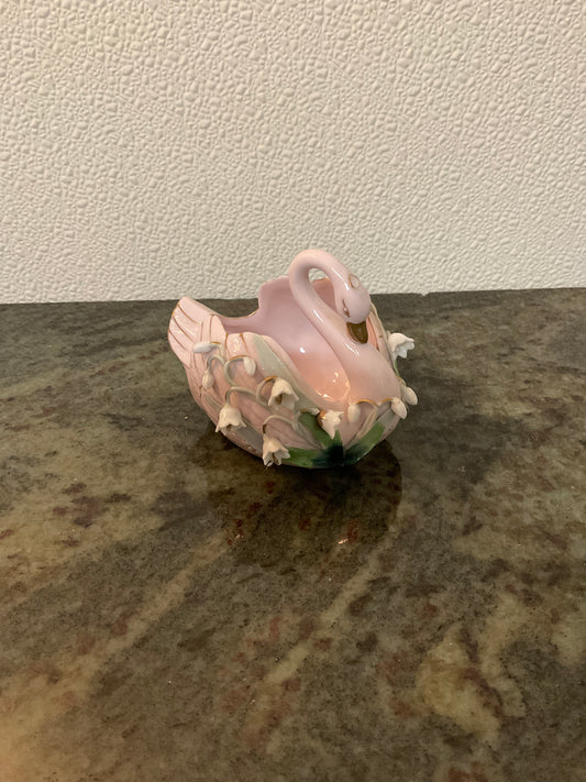 Vintage Lefton Pink Swan - Shaped Lily Of The Valley Decorative Dish Japan