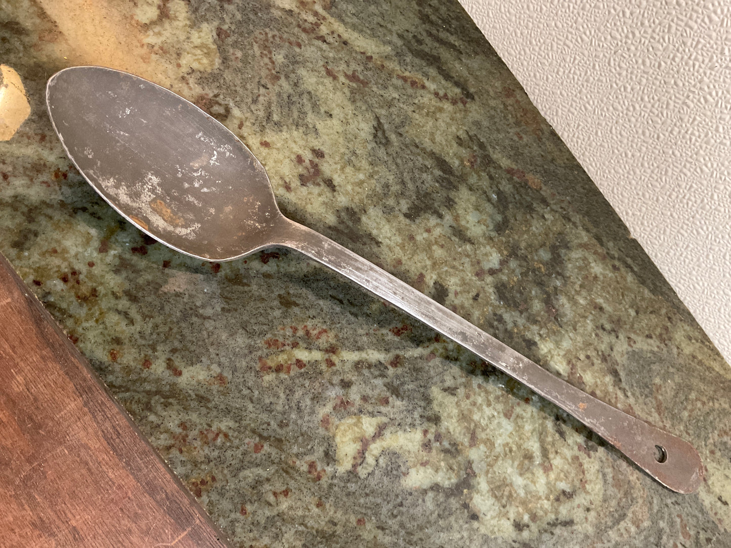 Vtg Primitive Steel Serving Spoon 15.5”