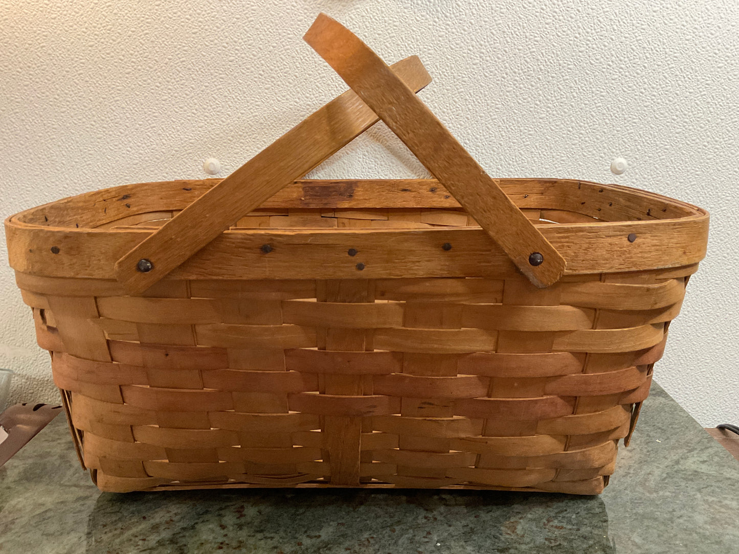 Vtg Large Wood Woven Gathering Basket