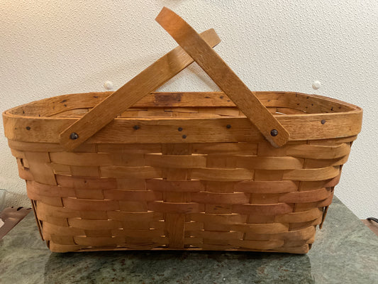 Vtg Large Wood Woven Gathering Basket