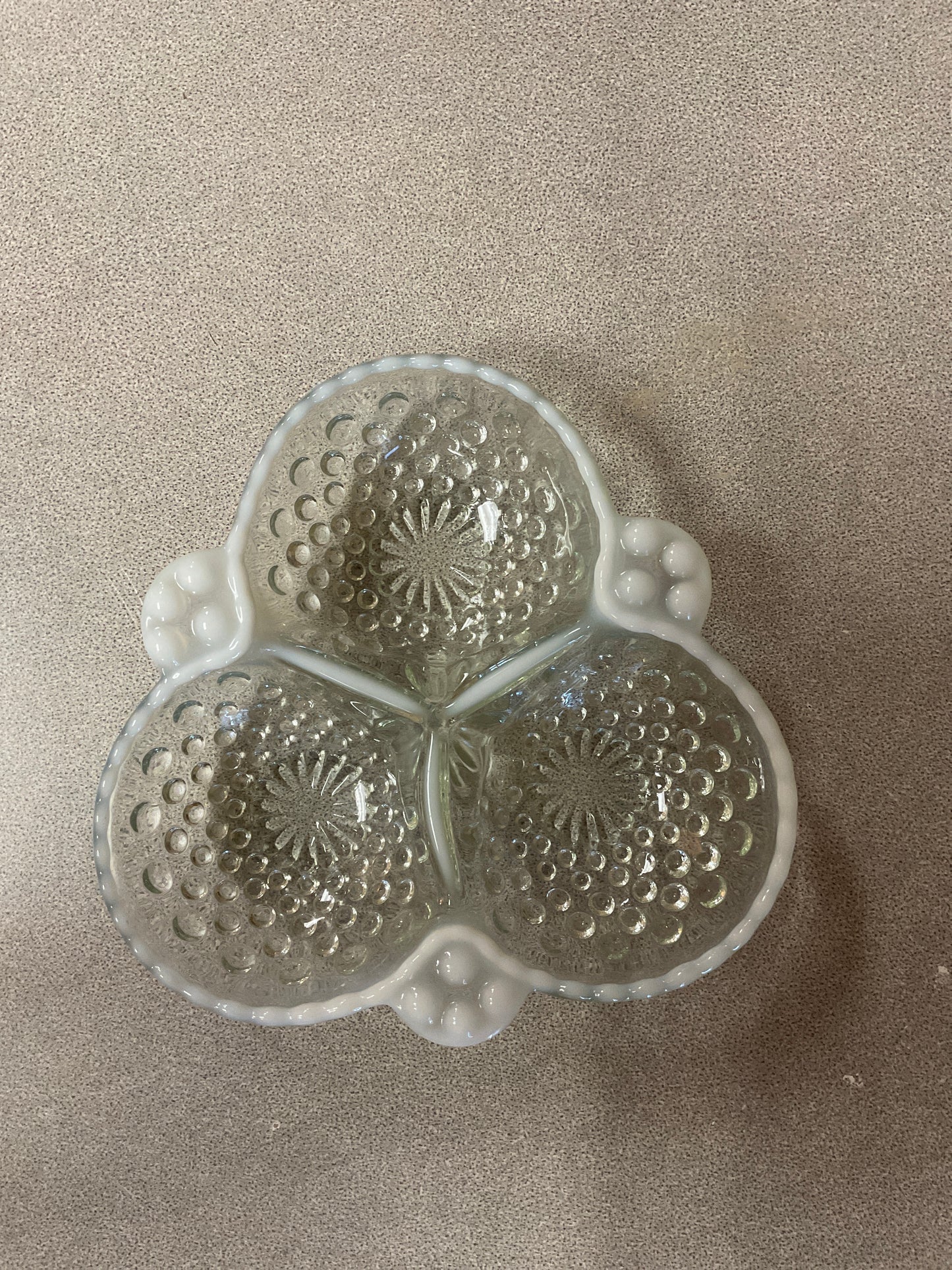Opalescent Hobnail Glass 3 section dish