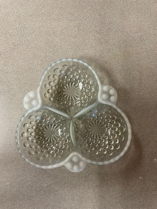 Opalescent Hobnail Glass 3 section dish