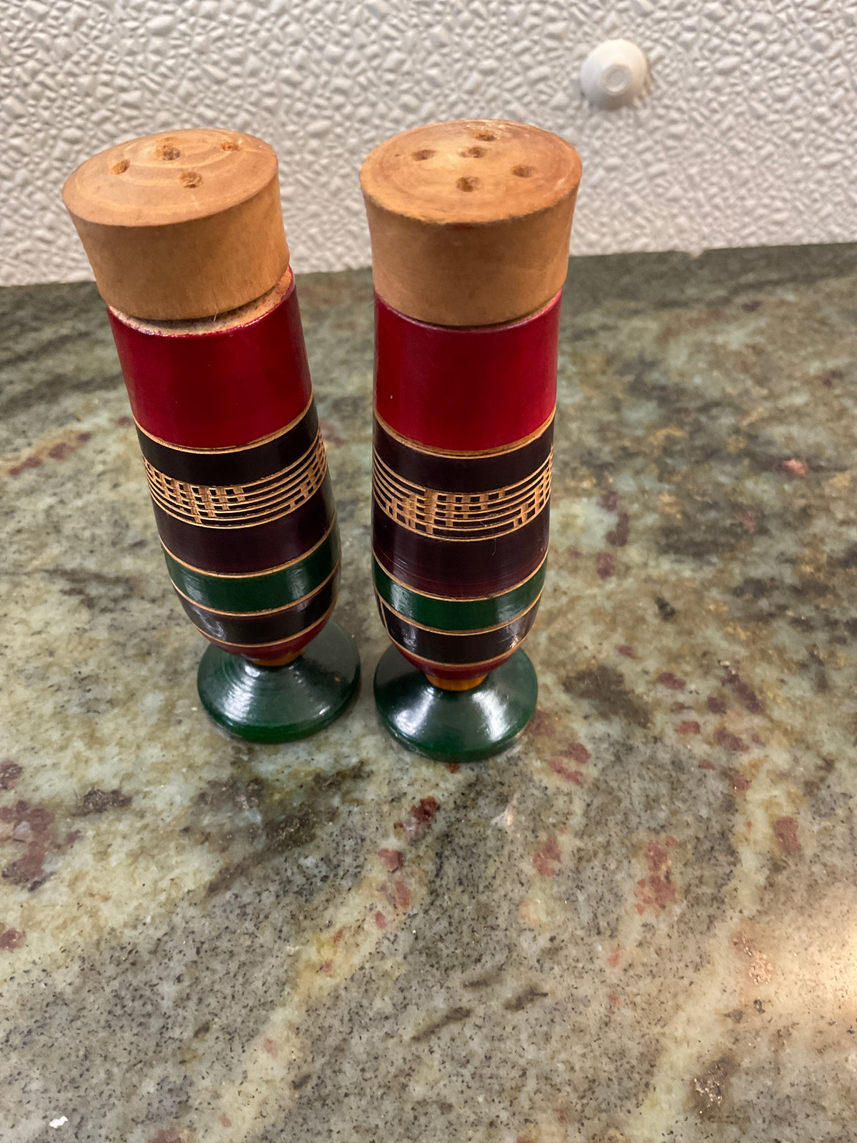 Hand Carved  & Painted Salt and Pepper Shakers