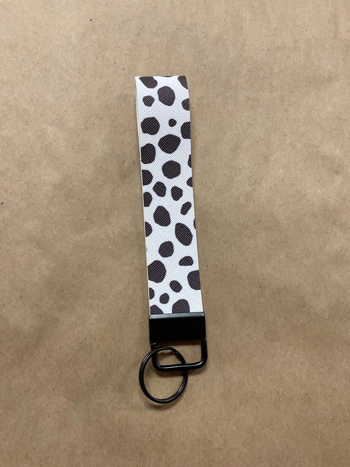 Faux Leather Cow Print Wrist Keychain