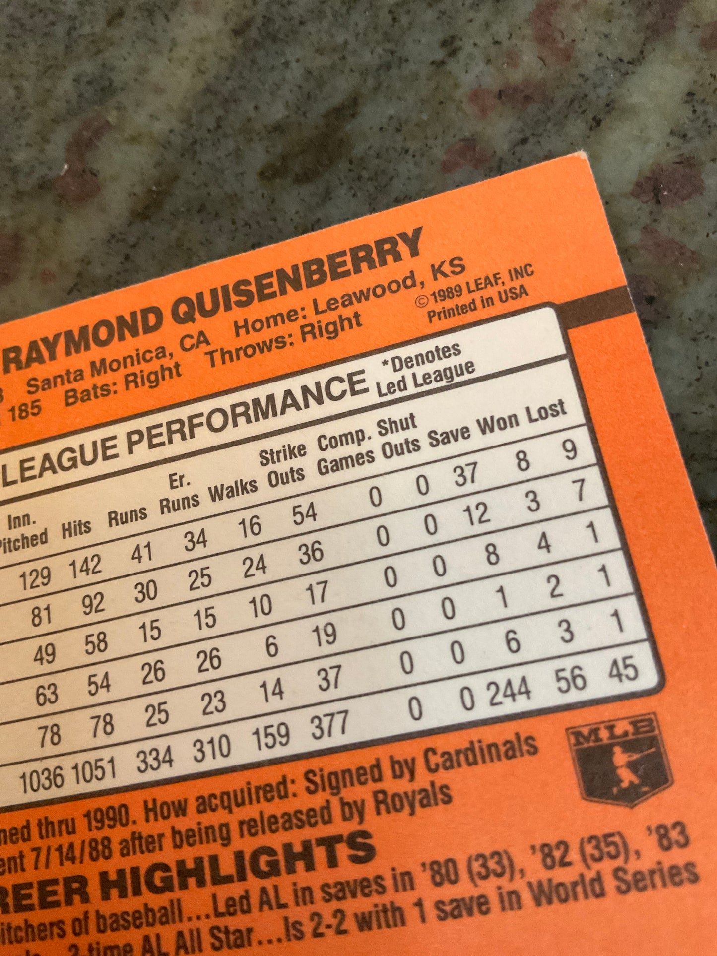 1990 Donruss Dan Quisenberry Baseball Card