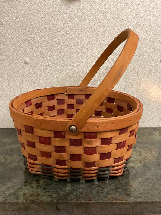 Green/Red/Wicker Basket with Handle