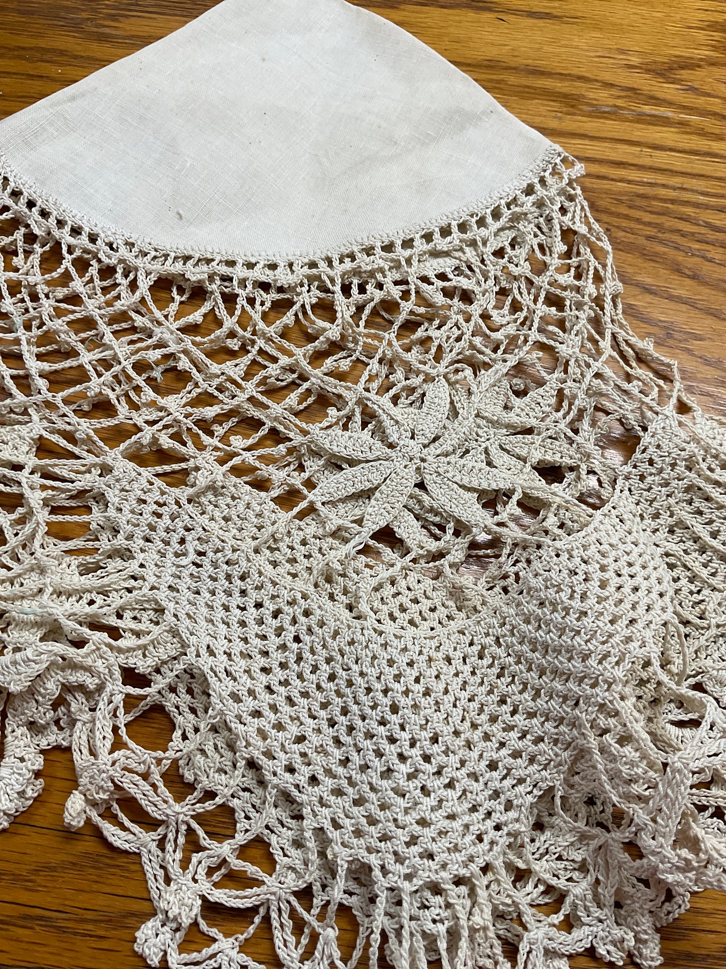 Linen and Crocheted Doily 26”