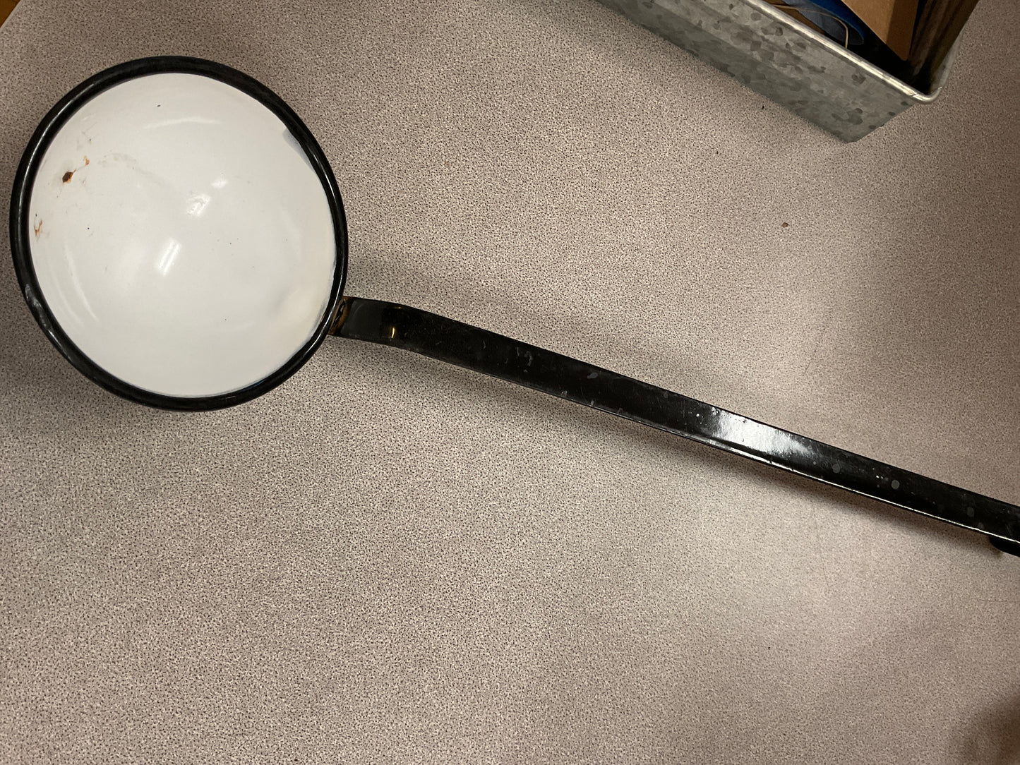White Enamelware Ladle