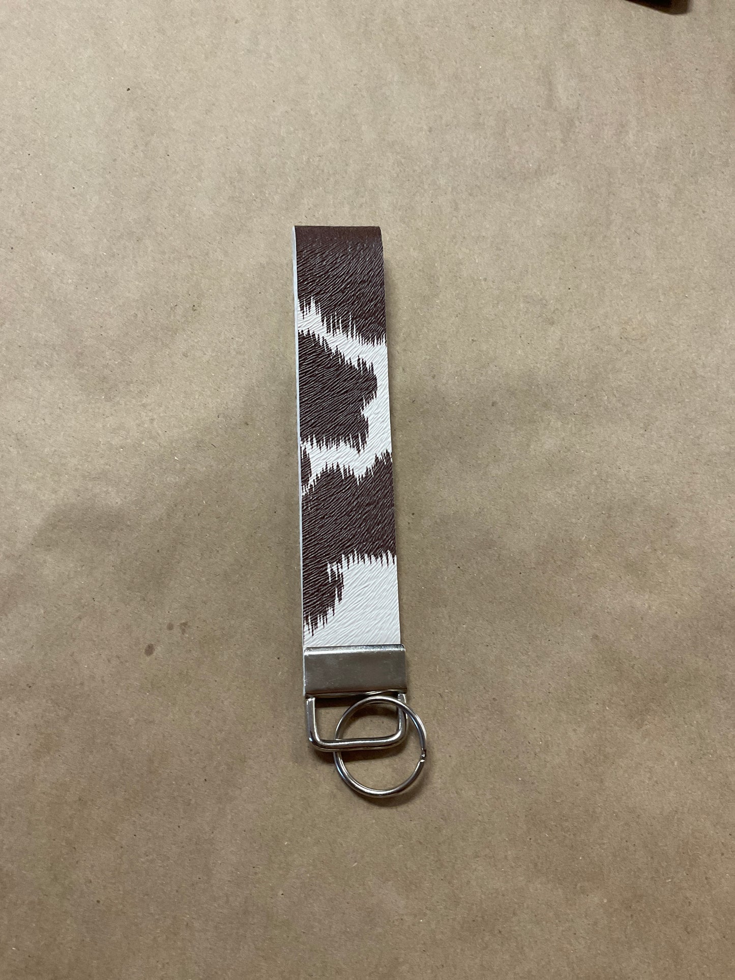 Faux Leather Brown Cowhide Wrist Keychain