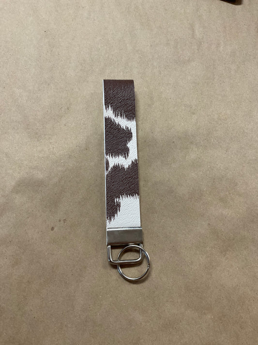 Faux Leather Brown Cowhide Wrist Keychain