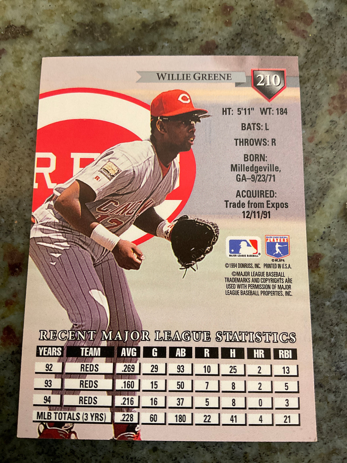 Willie Greene 1994 Donruss Baseball Card