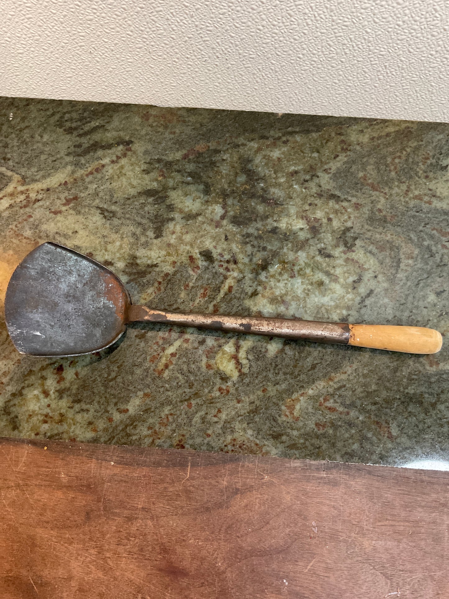 Vintage Primitive Steel w/ wood handle Wok Shovel