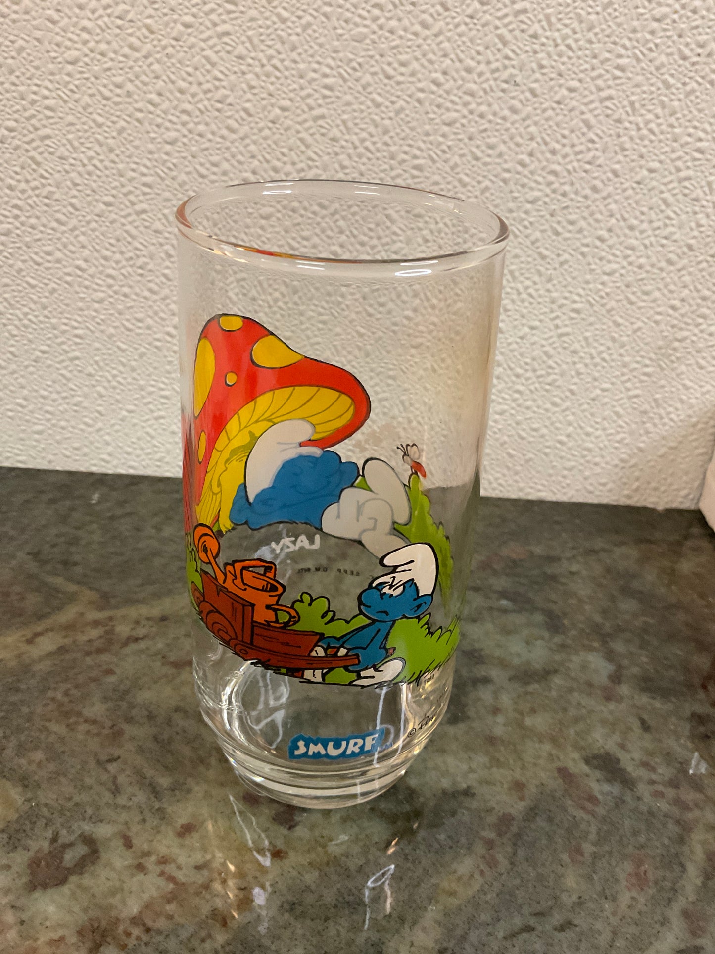 Vintage “ Lazy” Smurf Collectible Glass