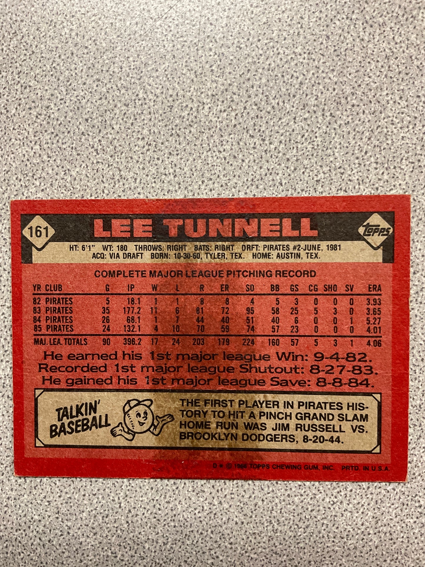 Baseball Card Lee Tunnel