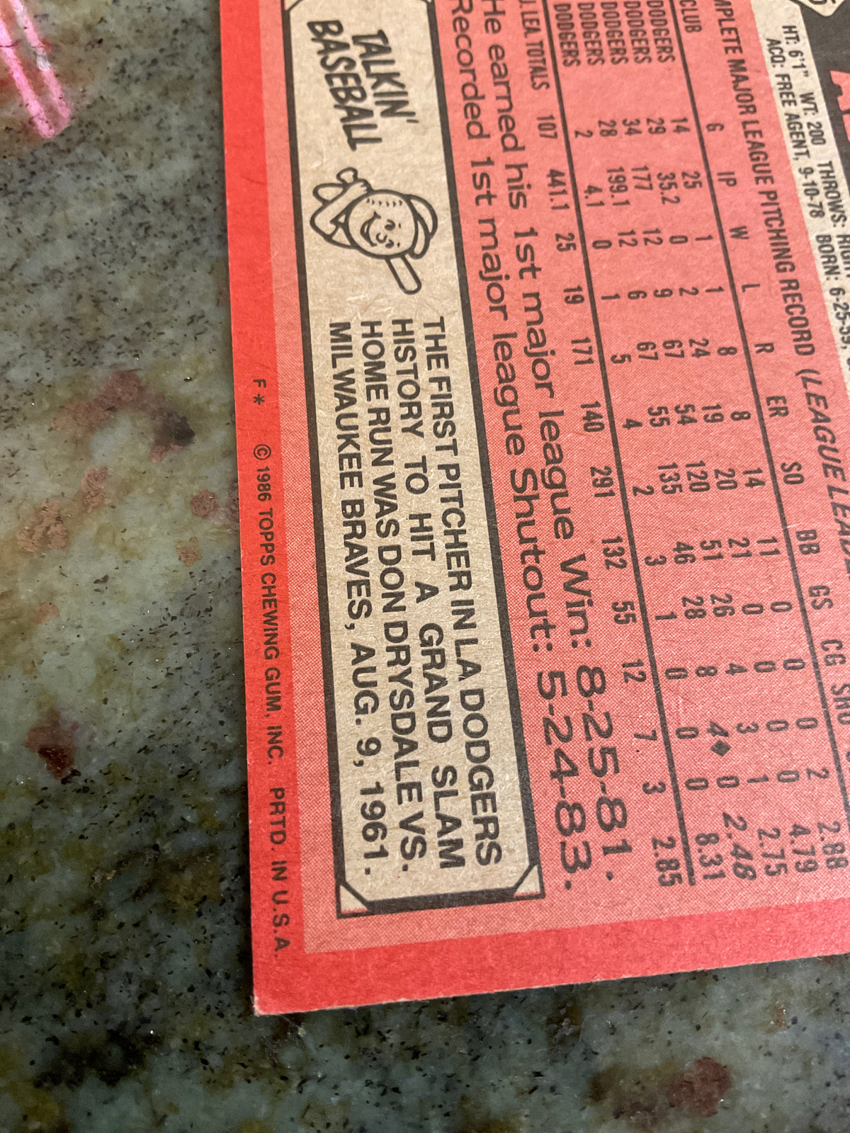 Alejandro Pena 1986 Topps Baseball Card