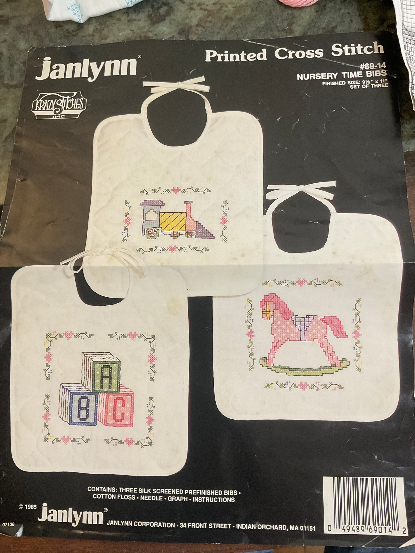 Printed Cross Stitch Nursery Time Bibs Set