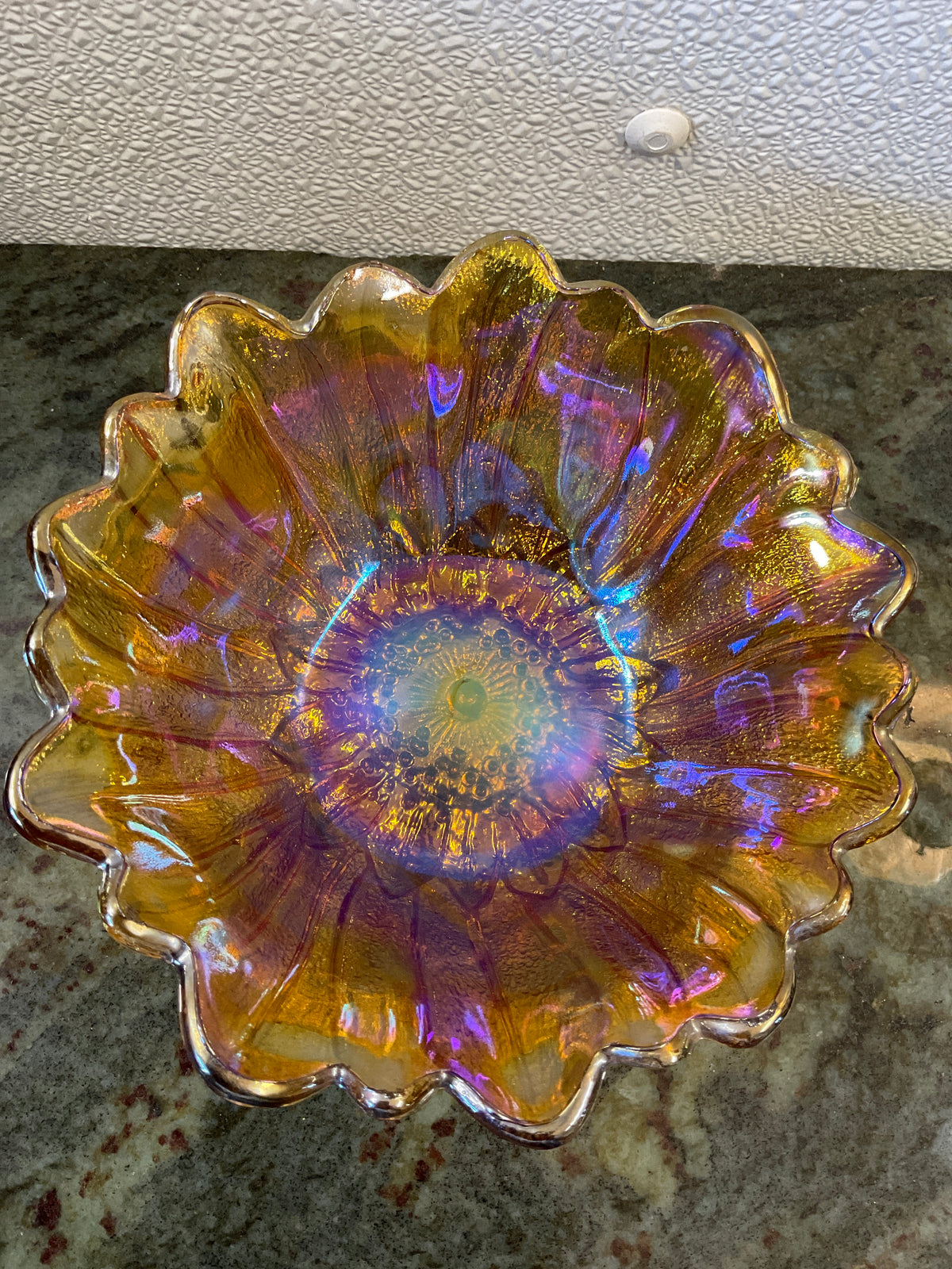 Vintage Small Amber Sunflower Carnival Glass Bowl
