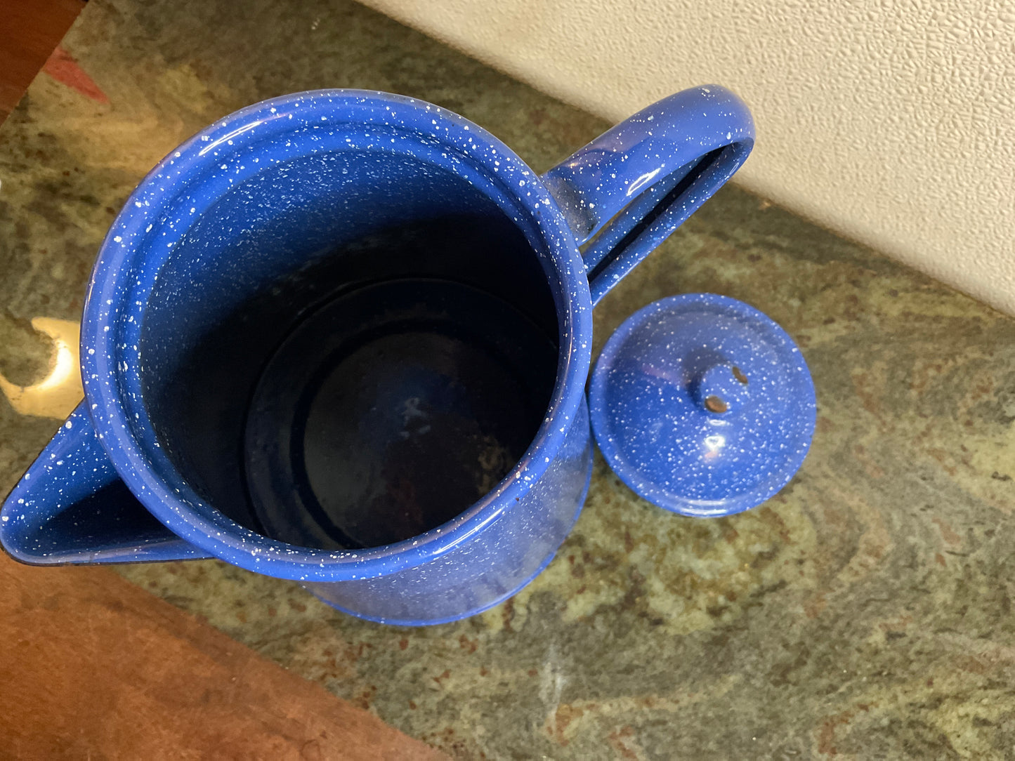 Large Blue Speckled Enamel Coffee Pota