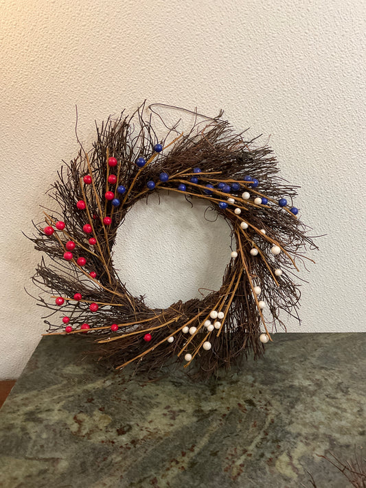 Red/White/Blue Twig Wreath 14”
