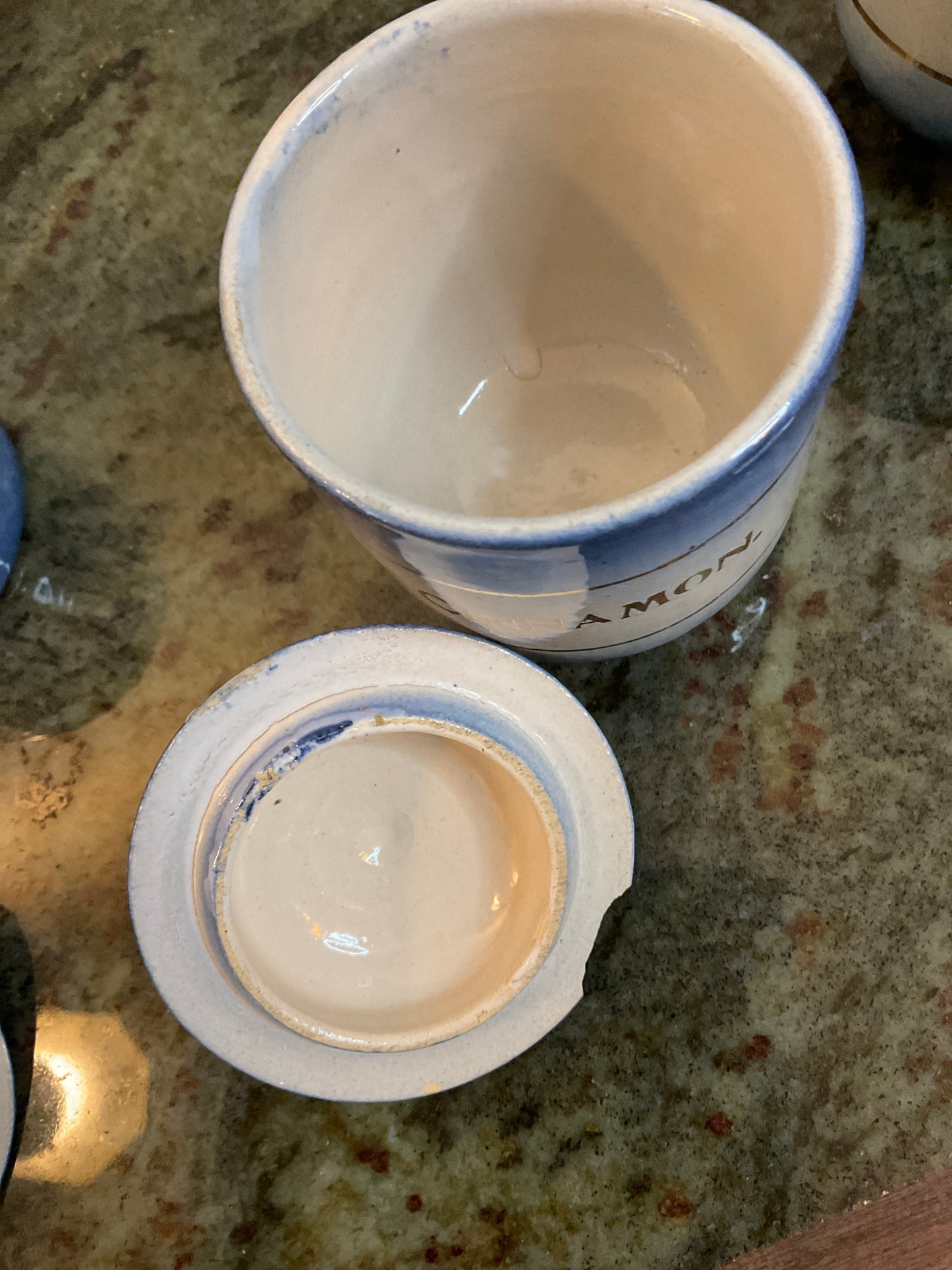 5 Piece Diffused Blue Stoneware Spice Jar Set